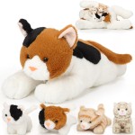 Skylety 5 Pieces Cat Stuffed Animal with Babies Inside Belly Pregnant Cat Plush Mommy Kitty with 4 Cute Fluffy Stuffed Kittens Easter Birthday Surprise Gifts(Orange, Black, White)