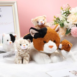 Skylety 5 Pieces Cat Stuffed Animal with Babies Inside Belly Pregnant Cat Plush Mommy Kitty with 4 Cute Fluffy Stuffed Kittens Easter Birthday Surprise Gifts(Orange, Black, White)