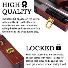 Backgammon Sets for Adults, 15 inch Backgammon Brown Sets Classic Board Game with Premium Leather Case, Portable Travels Strategy Backgammon Game Set for Adults, Kids (Brown)