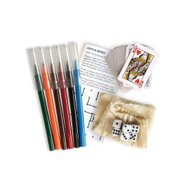 Three by Three jOTBLOCK Portable Stacked Paper Game Set: 6 Game Pads, 6 Color Markers, Mini Playing Cards, 6 Dice in Pouch & Rules, Non-Stop Fun on The Go