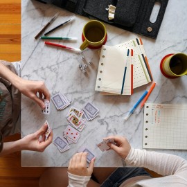 Three by Three jOTBLOCK Portable Stacked Paper Game Set: 6 Game Pads, 6 Color Markers, Mini Playing Cards, 6 Dice in Pouch & Rules, Non-Stop Fun on The Go
