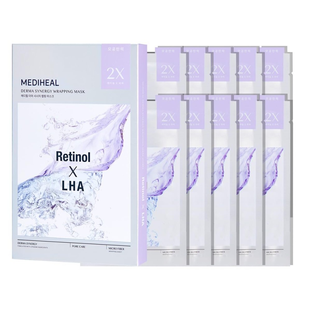 Mediheal Derma Synergy Wrapping Mask for Pore Elasticity (10 Packs) - Pore Spot & Improved Skin Balance with Retinol, LHA Mediheal Derma Synergy Wrapping Mask for Pore Elasticity (10 Packs) - Pore Spot & Improved Skin Balance with Retinol, LHA