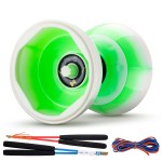 MAGICYOYO Pro Triple Bearing Diabolo Medium Size 5 Blue Chinese Yoyo Toy with 2 Pair Carbon Sticks+ 2 Extra Strings +1 Net Bag, High Performance Chinese Yoyo Diabolo Skill Toy - Green White