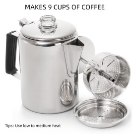 Cididu Camping Coffee Pot Stainless Steel, Coffee Pot Outdoors, Durable Stove Top Brew Coffee Maker on Fire, Ideal for Group Camping, Hiking, Backpacking, RV and Travel, 9 Cups