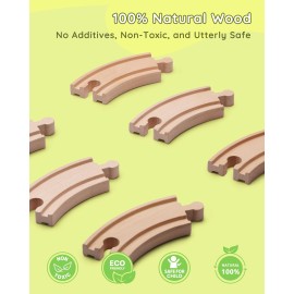 SainSmart Jr. Wooden Train Set for Toddler, 41pcs Wood Train Track w/Crane Fits Brio, Thomas, Melissa and Doug, Kids Wood Toy Train for Kids Ages 3+