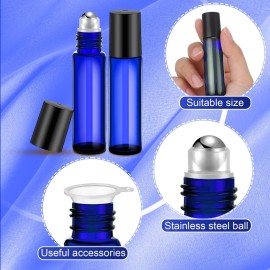 Sumind Essential Oil Roller Bottles - 250 Pcs, 10 ml Glass, Stainless Steel Roller Balls, Leakproof, Funnel Included(Blue)