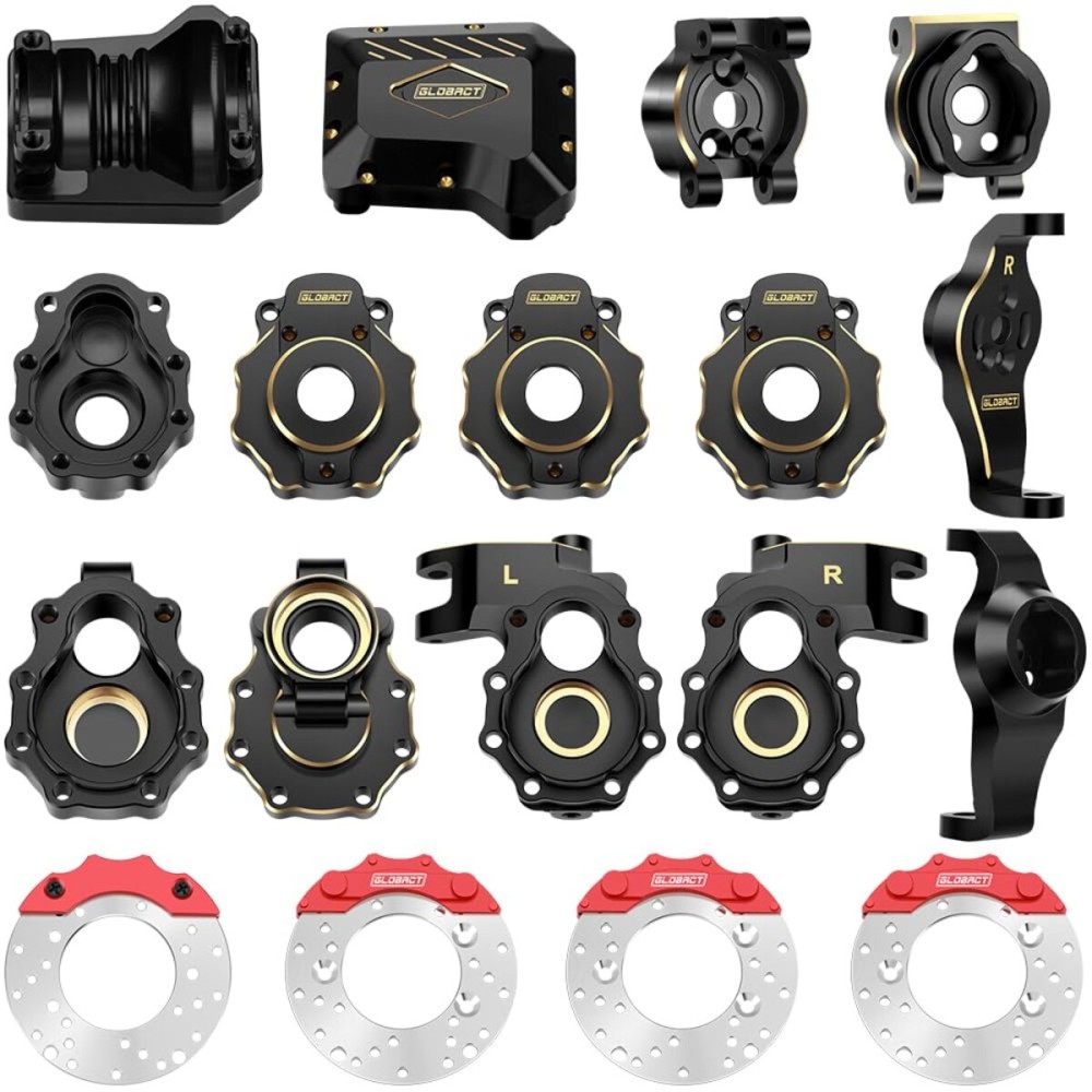 GLOBACT Brass Upgrades Kit for 1/10 TRX4 Front & Rear Portal Axle Inner & Outer Portal Housing Diff Cover Drive Axle Mounts with Brake Disc & Caliper RC Crawler Car Parts