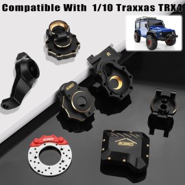 GLOBACT Brass Upgrades Kit for 1/10 TRX4 Front & Rear Portal Axle Inner & Outer Portal Housing Diff Cover Drive Axle Mounts with Brake Disc & Caliper RC Crawler Car Parts