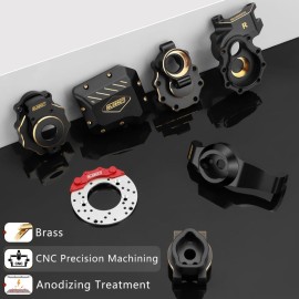 GLOBACT Brass Upgrades Kit for 1/10 TRX4 Front & Rear Portal Axle Inner & Outer Portal Housing Diff Cover Drive Axle Mounts with Brake Disc & Caliper RC Crawler Car Parts