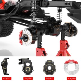 GLOBACT Brass Upgrades Kit for 1/10 TRX4 Front & Rear Portal Axle Inner & Outer Portal Housing Diff Cover Drive Axle Mounts with Brake Disc & Caliper RC Crawler Car Parts
