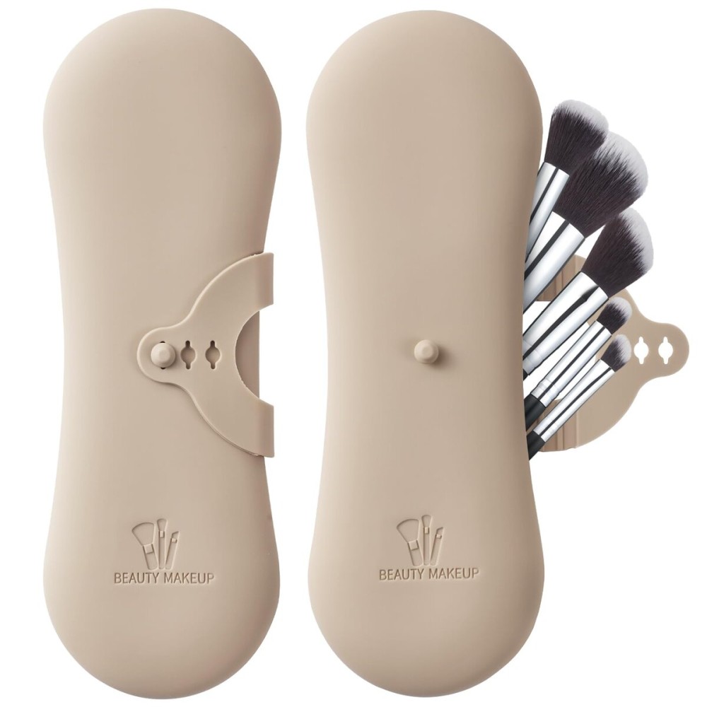 Coclothy Travel Makeup Brush Holder - Anti-fall Out Silicone Portable Cosmetic Face Brushes Holder, Soft Travel Cosmetic Bag