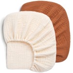 Pro Goleem 2 Pack Muslin Crib Sheets for Boys and Girls, 100% Cotton Soft Breathable Neutral Fitted Baby Bed Sheets Set for Standard Crib Mattress & Toddler Mattress 52x28, (BrownBeige)