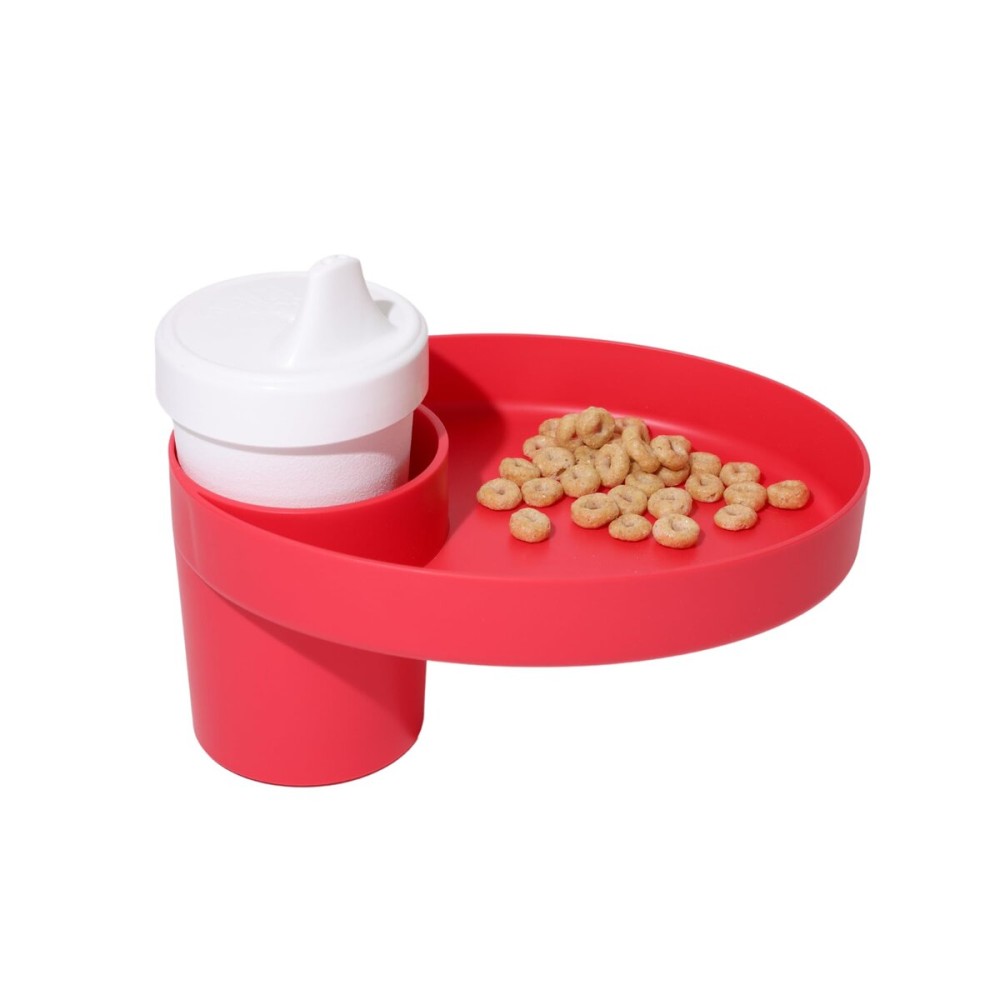 Travel Tray Oval USA Made Extend Your Current Cup Holder to Hold Your Cup Plus A Tray for Snacks, Toys and Accessories. Use in a Car Seat, Booster, Stroller, Golf Cart, Outdoor Chair, Coral Red