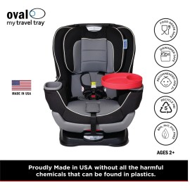 Travel Tray Oval USA Made Extend Your Current Cup Holder to Hold Your Cup Plus A Tray for Snacks, Toys and Accessories. Use in a Car Seat, Booster, Stroller, Golf Cart, Outdoor Chair, Coral Red