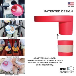 Travel Tray Oval USA Made Extend Your Current Cup Holder to Hold Your Cup Plus A Tray for Snacks, Toys and Accessories. Use in a Car Seat, Booster, Stroller, Golf Cart, Outdoor Chair, Coral Red