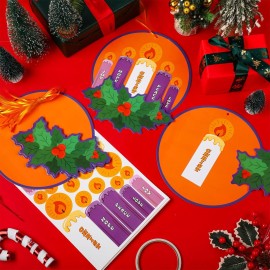 Suzile 24 Sets Christmas Advent Wreath Craft Kits for Kids Hanging Advent Wreath Craft Kits with Christ Joy Peace Love Hope Candle Stickers Holly Leaves Berry Stickers for Christmas Advent Activities