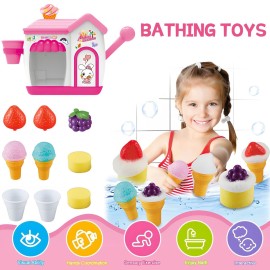 ROHSCE Bath Bubbles for Kids, Foam Pretend Ice Cream Toy Bath Bubble Maker Bath Time Bubble Machine, No Hole Bath Toys Set for Toddlers, Bubble Maker for Bathtub Gift for Boy Girl