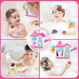 ROHSCE Bath Bubbles for Kids, Foam Pretend Ice Cream Toy Bath Bubble Maker Bath Time Bubble Machine, No Hole Bath Toys Set for Toddlers, Bubble Maker for Bathtub Gift for Boy Girl