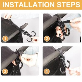 Faddare 3pcs Stroller Connector with 2pcs Stroller Hook, Connector for Toddlers, Quick Release Adjustable Length with Hook Stroller Connector Set Twins(Black)
