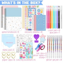 Nollh 2-Pack DIY Journal Kit - Great Gift for 8-14 Year Old Girl, Art & Crafts Stuff, Scrapbook & Diary Supplies Set for Tween & Teenage Girls, Birthday Gifts for Girls Ages 8 9 10 11 12 13 14