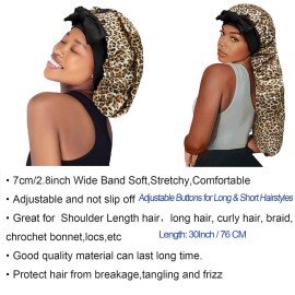 Isshin Beauty Satin Silk Bonnet Hair Cap: Long Bonnets with Elastic Tie Band Adjustable Straps Jumbo Size (Leopard)