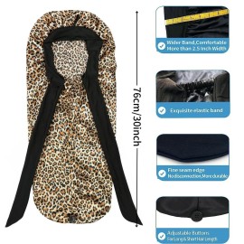 Isshin Beauty Satin Silk Bonnet Hair Cap: Long Bonnets with Elastic Tie Band Adjustable Straps Jumbo Size (Leopard)