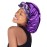 Isshin Beauty Satin Silk Bonnet Hair Cap: Long Bonnets with Elastic Tie Band Adjustable Straps Jumbo Size (Purple Flower)