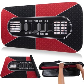 GAMBLUXE 47X23 / 70X35 Professional Poker Mat for Table - Smooth Water Repellent Poker Top for Table Nonslip Portable Texas Hold\'em Poker Mat + Carrying/Storage Bag for Poker Games, (Red)