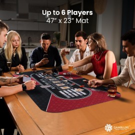 GAMBLUXE 47X23 / 70X35 Professional Poker Mat for Table - Smooth Water Repellent Poker Top for Table Nonslip Portable Texas Hold\'em Poker Mat + Carrying/Storage Bag for Poker Games, (Red)