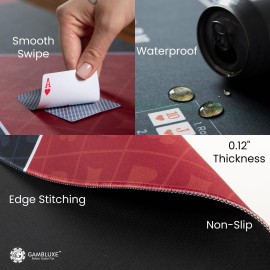 GAMBLUXE 47X23 / 70X35 Professional Poker Mat for Table - Smooth Water Repellent Poker Top for Table Nonslip Portable Texas Hold\'em Poker Mat + Carrying/Storage Bag for Poker Games, (Red)