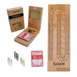 Foldable Cribbage Board Game Set - Travel Cribbage Board Includes Wooden Board with Storage, Metal Pegs, Deck of Cards, Instructions for 2-4 Players