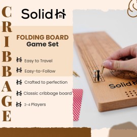 Foldable Cribbage Board Game Set - Travel Cribbage Board Includes Wooden Board with Storage, Metal Pegs, Deck of Cards, Instructions for 2-4 Players