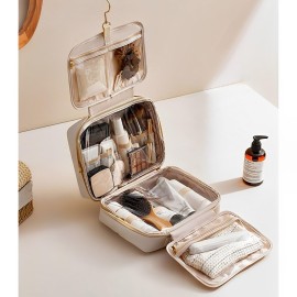 OLBUPS Portable Large Capacity Cosmetic Bag, Skincare Products, Makeup Brush Storage Bag, Double Layer Makeup Bag (Upgraded-Pink)