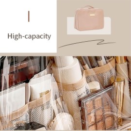OLBUPS Portable Large Capacity Cosmetic Bag, Skincare Products, Makeup Brush Storage Bag, Double Layer Makeup Bag (Upgraded-Pink)