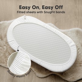 2-Pack Organic Bassinet Sheets for Girls, Boys - 100% Cotton Bassinet Mattress Sheets Compatible with Halo Bassinest Swivel Sleeper,Graco,Baby Delight,Chicco,Unisex Fitted Bassinet Sheets(Soft White)