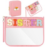 Hillban 2 Pcs Big Sister Gifts from Sister Chenille Letter Bags Preppy Makeup Cosmetic Bag Clear Toiletry Travel Pouch PVC Waterproof Purse Graduate Gift for Friends Women Birthday Souvenir