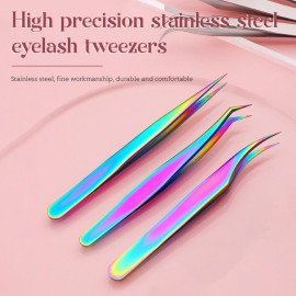 Glomora 4pcs Lash Tweezer, Stainless Steel Curved Pointed Craft Tweezer, for Eyelash Extensions, Nail Art, DIY Crafts, and Scrapbooking