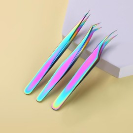 Glomora 4pcs Lash Tweezer, Stainless Steel Curved Pointed Craft Tweezer, for Eyelash Extensions, Nail Art, DIY Crafts, and Scrapbooking