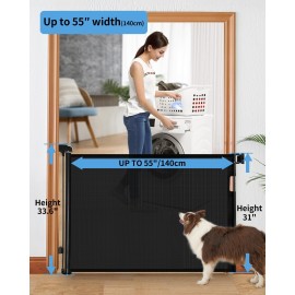 Veraste Retractable Baby Gate for Doorways and Stairs, Mesh Safety Gate for Pet, Indoor & Outdoor Use, One-Hand Operation, Easy Installation, 33.6 Tall, Expands to 55 WideBlack,33.6x55)