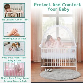 Baby Crib Tent to Keep Baby from Climbing Out - Breathable Cotton Mesh - Locking Zippers - Pop-Up Crib Canopy Net - Safe Anti-Climb Crib Cover - Izybu Crib Tent - Fits Standard 52 Cribs