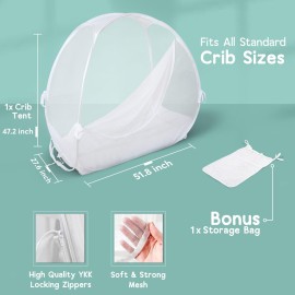 Baby Crib Tent to Keep Baby from Climbing Out - Breathable Cotton Mesh - Locking Zippers - Pop-Up Crib Canopy Net - Safe Anti-Climb Crib Cover - Izybu Crib Tent - Fits Standard 52 Cribs