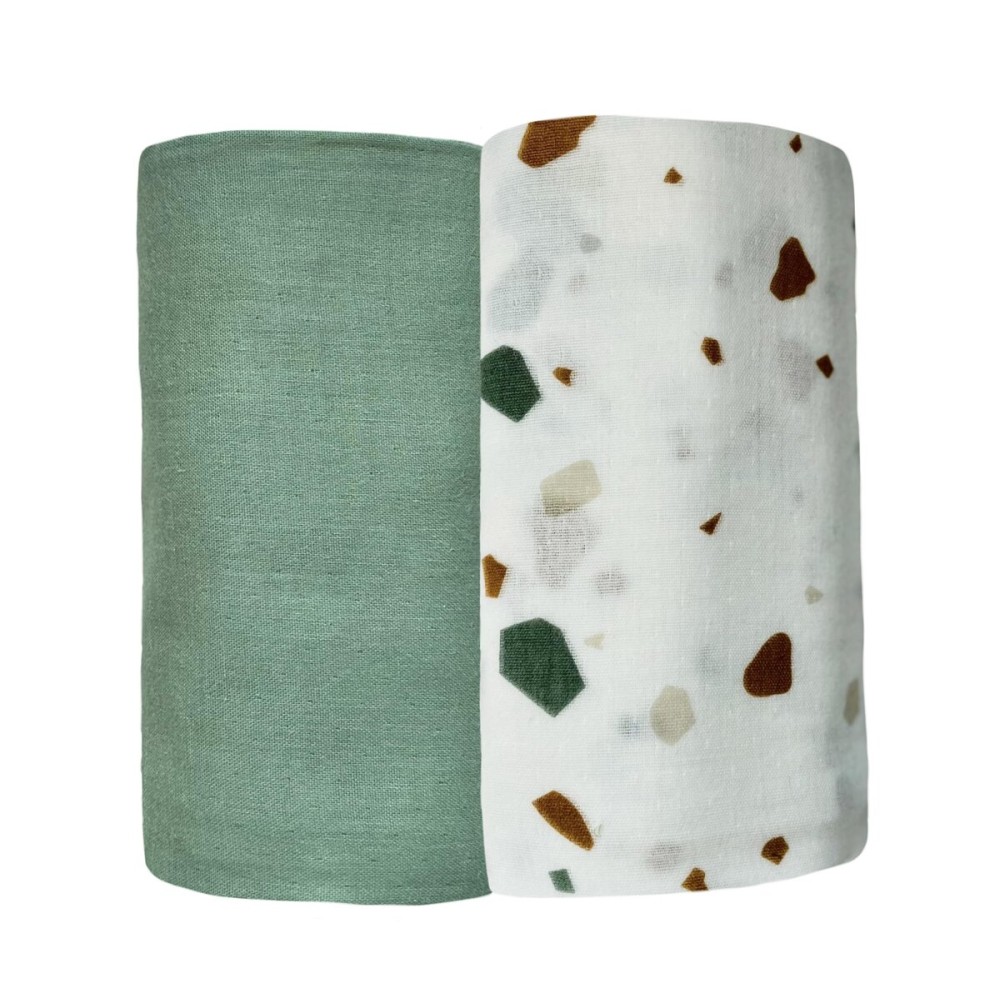 Leyl&Ari Muslin Swaddle Baby Blanket | 100% Organic Cotton Recieving Wrap (47X47, Sage Set)