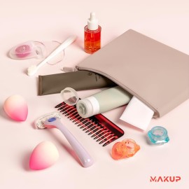 MAKUP Silicone Makeup Bag with Zipper, Washable Bag for Travel, Perfect for Organizing Cosmetics, Brushes, Tools and Toiletries (Nudist)