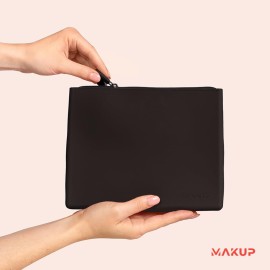 MAKUP Silicone Makeup Bag with Zipper, Washable Bag for Travel, Perfect for Organizing Cosmetics, Brushes, Tools and Toiletries (Black Out)