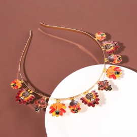 mokkia Thanksgiving Fall Headband for Women Thanksgiving Accessories Enamel Turkey Maple Leaf Pumpkin Headband Jeweled Rhinestone Hairband Autumn Fall Outfits Holiday Gifts (Thanksgiving 2)
