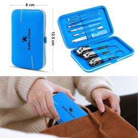 Manicure Set, Travel Mini Nail Clippers Kit Pedicure Care Tools, 10pcs Stainless Steel Grooming kit (Blue)