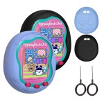 Silicone Case Compatible with Tamagotchi Uni Virtual Pet Machine, Protective Skin Sleeve Shell for Tamagotchi Uni with Finger Lanyard (Light Blue and Black)