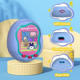 Silicone Case Compatible with Tamagotchi Uni Virtual Pet Machine, Protective Skin Sleeve Shell for Tamagotchi Uni with Finger Lanyard (Light Blue and Black)