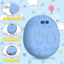 Silicone Case Compatible with Tamagotchi Uni Virtual Pet Machine, Protective Skin Sleeve Shell for Tamagotchi Uni with Finger Lanyard (Light Blue and Black)