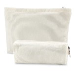 Saikaspotts 2PCS Travel Makeup Bag, Large Capacity Corduroy Cosmetic Bag, Large & Small Pink Toiletry Bag Organizer for Women Storage Cute Makeup Brush Bag-Corduroy Beige